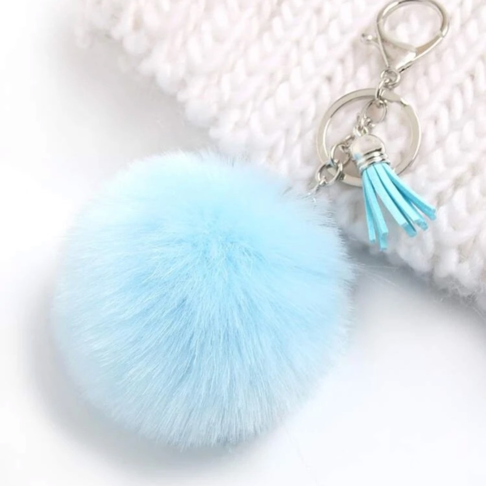 Baby Blue Pompom Keychain